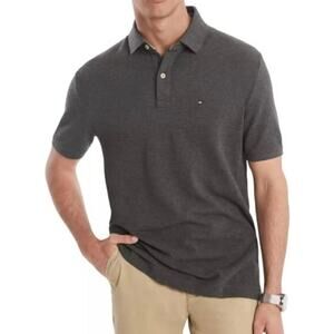 NWT Tommy Hilfiger Mens Polo Shirt XL Gray Short Sleeve Flag Casual Golf Classic